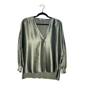 Go By GOSILK Doman Sleeves Oversized 100% Silk Green Blouse Sz S